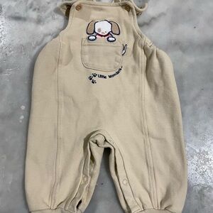 Little Wonders Cream Overalls with Puppy Design